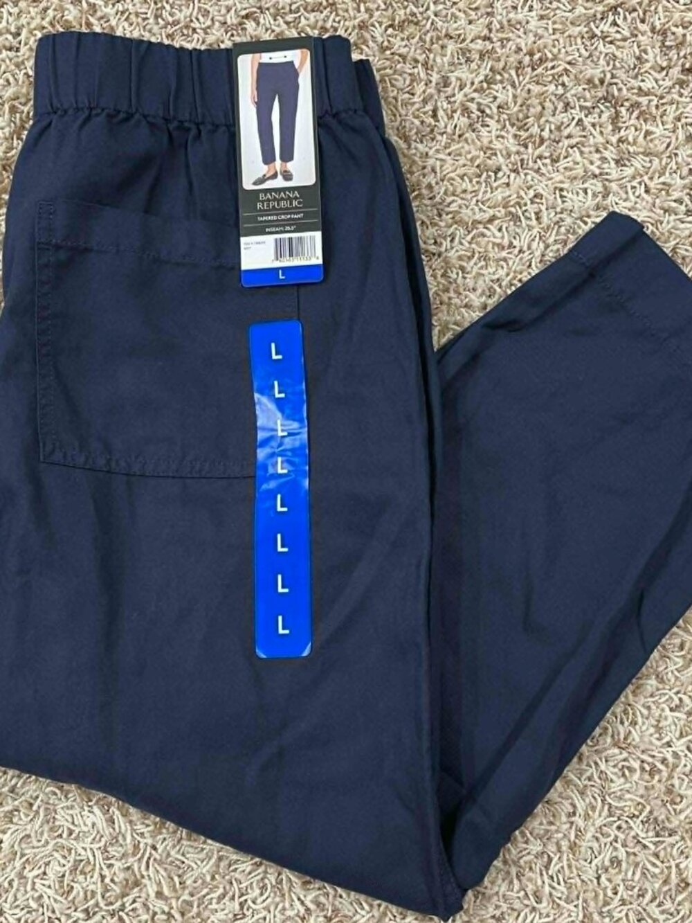 Banana Republic Women's Tapered Crop Pull-On Pants Navy, Size Large (New)